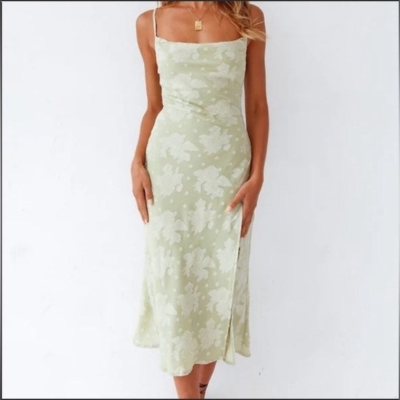 Nwt Rosedress Floral Cowl Neck High Slit Slip Dress Midi Sage Green Womens Large — image 2 of 8